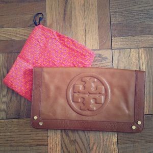 Tory Burch Brown Leather Oversized Clutch
